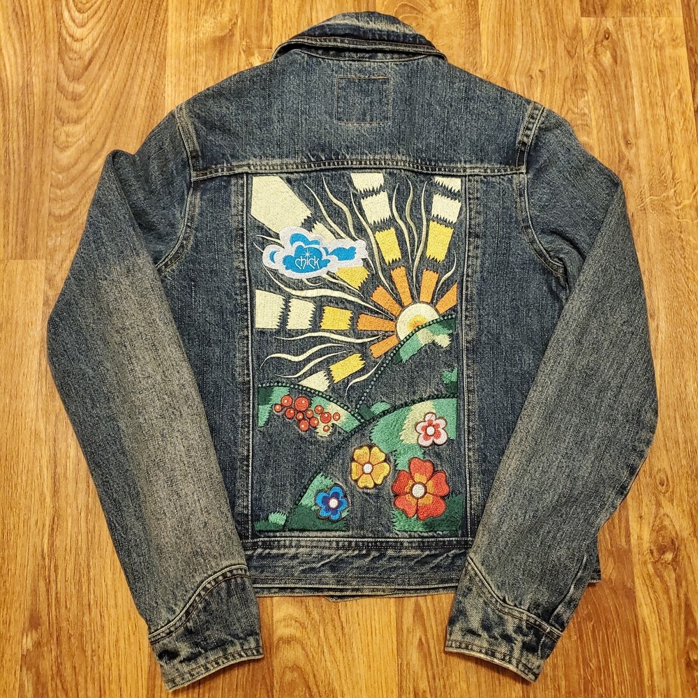 Vintage Blue Jean Jacket Chick By Nicki Hilton Rising‎ Sun Button Up Denim Y2K M